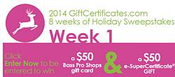 Gift Certificates 8 Weeks of Holiday Sweepstakes