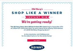Old Navy Shop Like a Winner Instant Win Game
