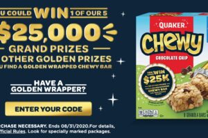 Quaker Chewy Golden Wrapper Instant Win Game